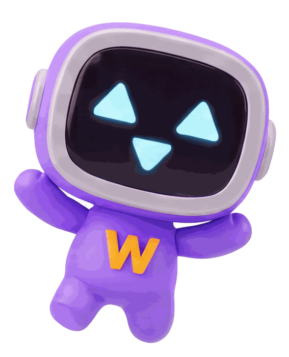 Mascota Wichay, robot morado dando la bienvenida a las actividades extracurriculares
